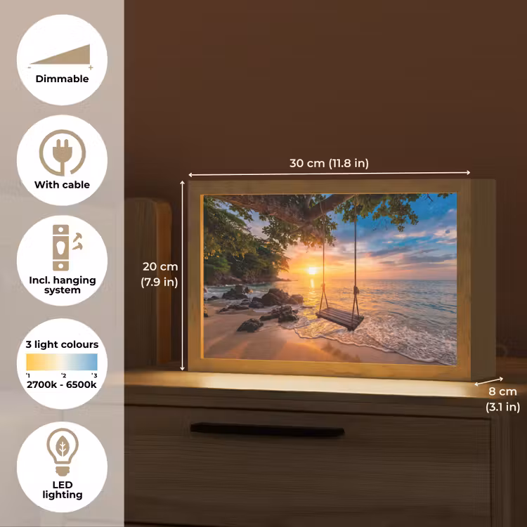 Schommel - Strand - Zonsondergang - Natuur - Oranje Light Box met kabel (Tafellamp) klein -USP_EN