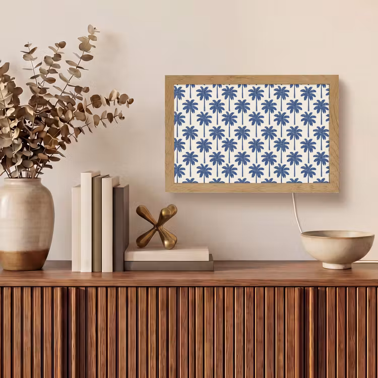Symmetrisch - Palm - Blauw Light Box met kabel (Tafellamp) klein 924 -sfeer2