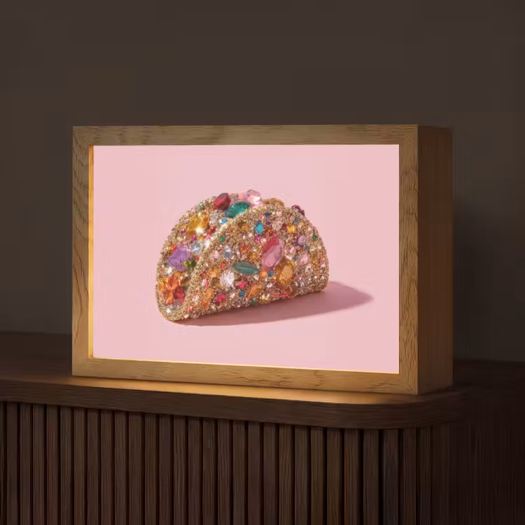 Taco - Kleurrijk - Edelstenen - Goud Light Box met kabel (Tafellamp) klein -z3d_website