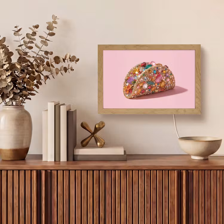 Taco - Kleurrijk - Edelstenen - Goud Light Box met kabel (Tafellamp) klein -sfeer2