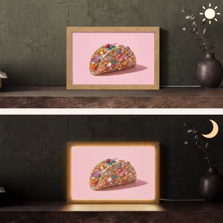 Taco - Kleurrijk - Edelstenen - Goud Light Box met kabel (Tafellamp) klein -sfeer3