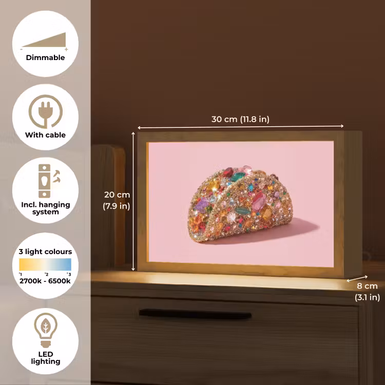 Taco - Kleurrijk - Edelstenen - Goud Light Box met kabel (Tafellamp) klein -USP_EN