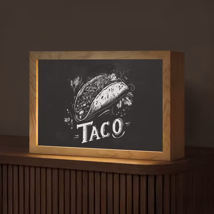 Taco - Kruiden - Witte krijtstijl - Tekst Light Box met kabel (Tafellamp) klein -z3d_website
