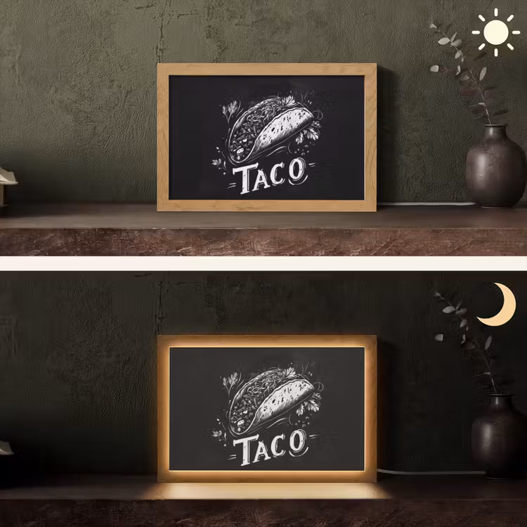 Taco - Kruiden - Witte krijtstijl - Tekst Light Box met kabel (Tafellamp) klein -sfeer3