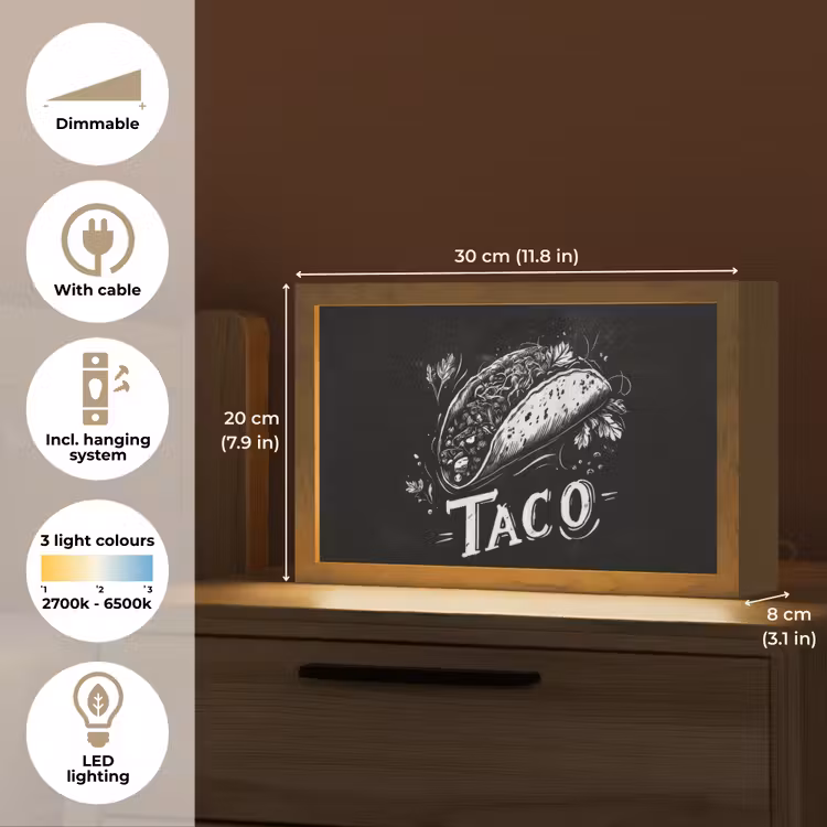 Taco - Kruiden - Witte krijtstijl - Tekst Light Box met kabel (Tafellamp) klein -USP_EN