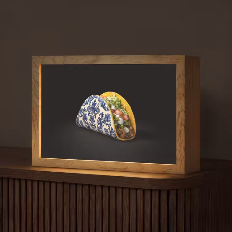 Taco - Vlees - Salade - Delftsblauw - Motief Light Box met kabel (Tafellamp) klein -z3d_website