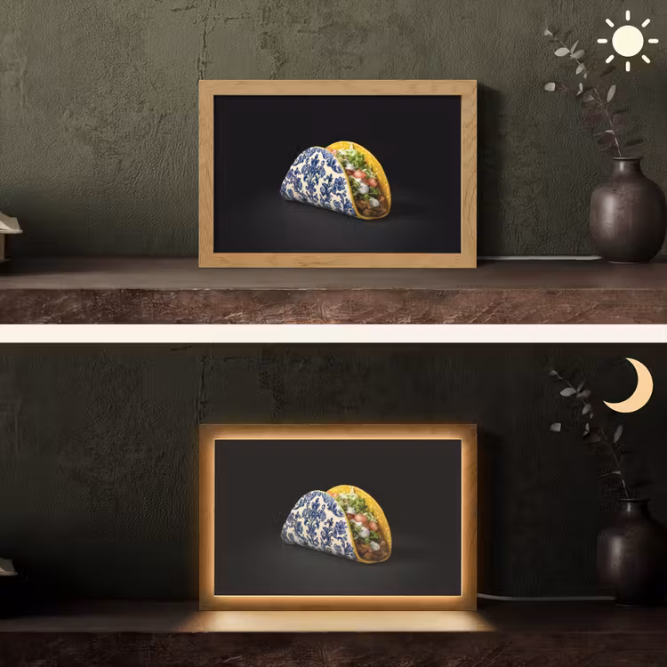 Taco - Vlees - Salade - Delftsblauw - Motief Light Box met kabel (Tafellamp) klein -sfeer3