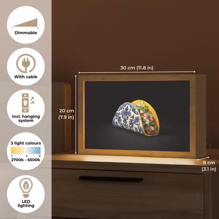 Taco - Vlees - Salade - Delftsblauw - Motief Light Box met kabel (Tafellamp) klein -USP_EN