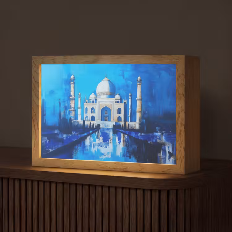 Taj Mahal - Ramadan - Blauw - Islamitische Light Box met kabel (Tafellamp) klein -z3d_website