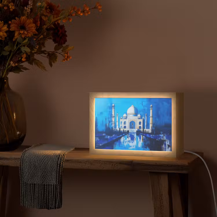 Taj Mahal - Ramadan - Blauw - Islamitische Light Box met kabel (Tafellamp) klein -sfeer4