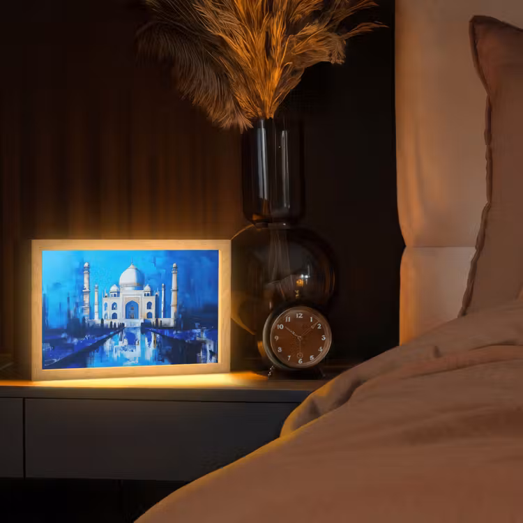 Taj Mahal - Ramadan - Blauw - Islamitische Light Box met kabel (Tafellamp) klein -sfeer1