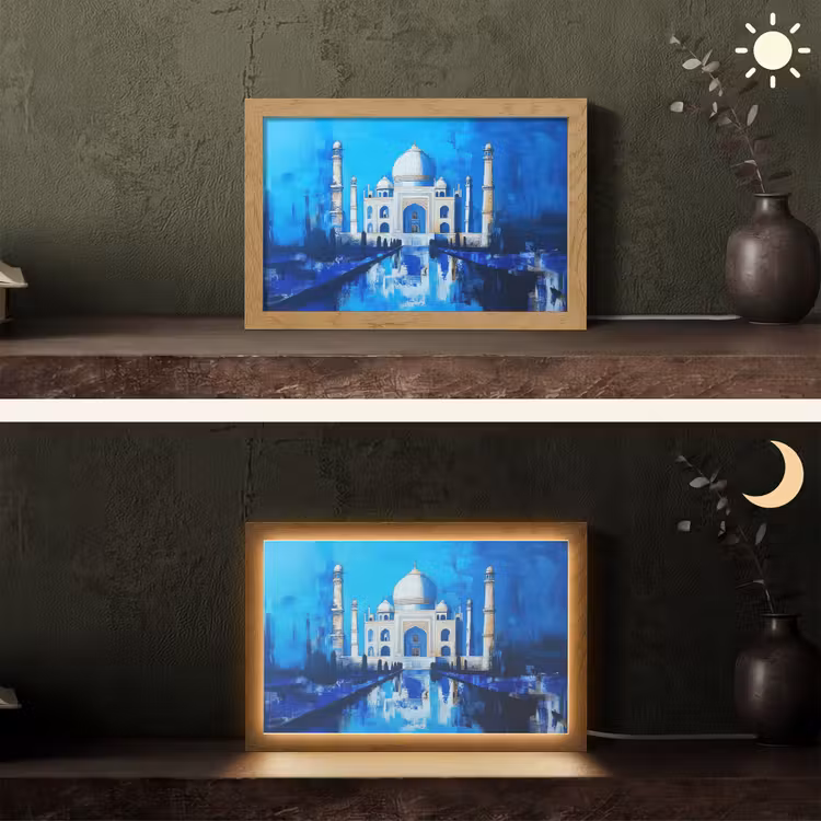 Taj Mahal - Ramadan - Blauw - Islamitische Light Box met kabel (Tafellamp) klein -sfeer3