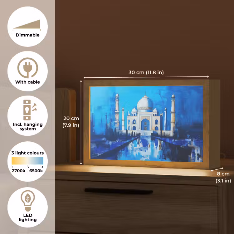 Taj Mahal - Ramadan - Blauw - Islamitische Light Box met kabel (Tafellamp) klein -USP_EN