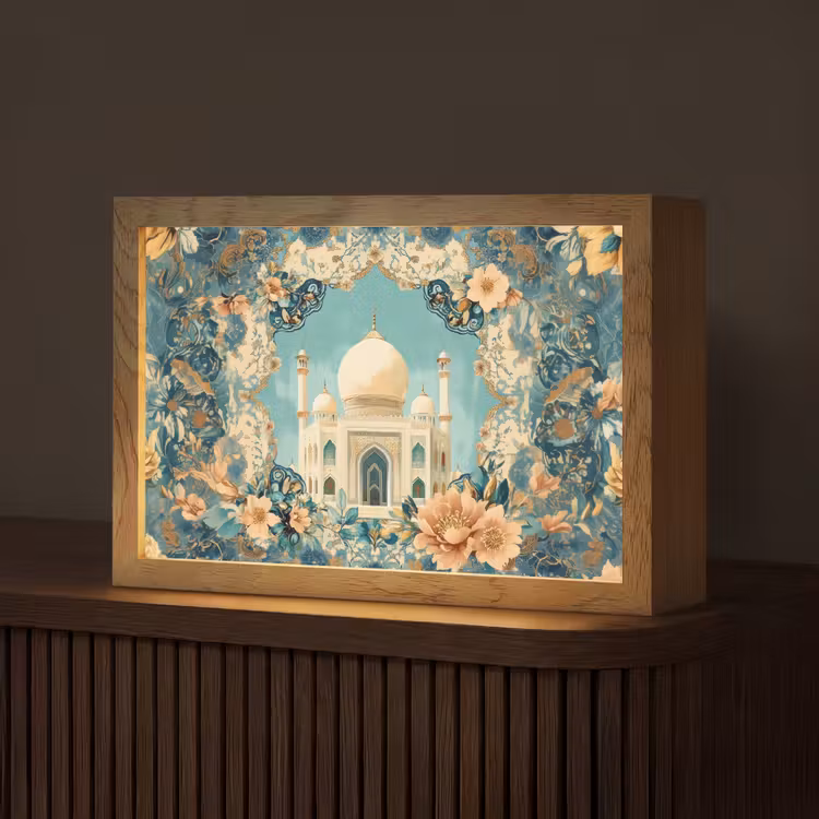 Taj Mahal - Ramadan - Bloemen - Islamitische Light Box met kabel (Tafellamp) klein -z3d_website