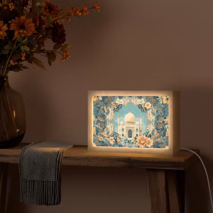 Taj Mahal - Ramadan - Bloemen - Islamitische Light Box met kabel (Tafellamp) klein -sfeer4