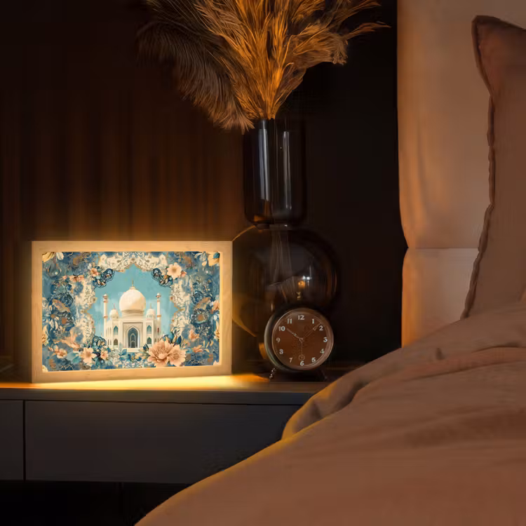 Taj Mahal - Ramadan - Bloemen - Islamitische Light Box met kabel (Tafellamp) klein -sfeer1
