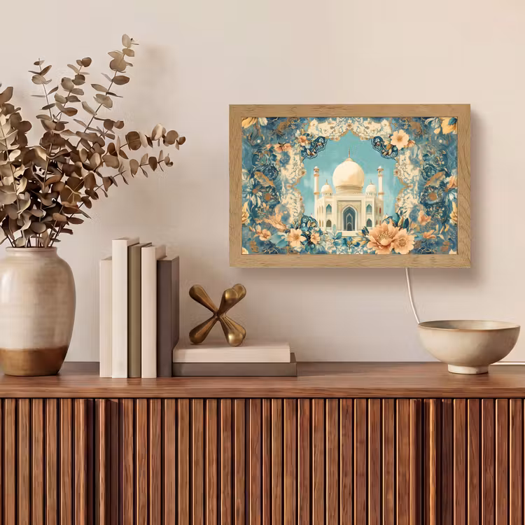 Taj Mahal - Ramadan - Bloemen - Islamitische Light Box met kabel (Tafellamp) klein -sfeer2