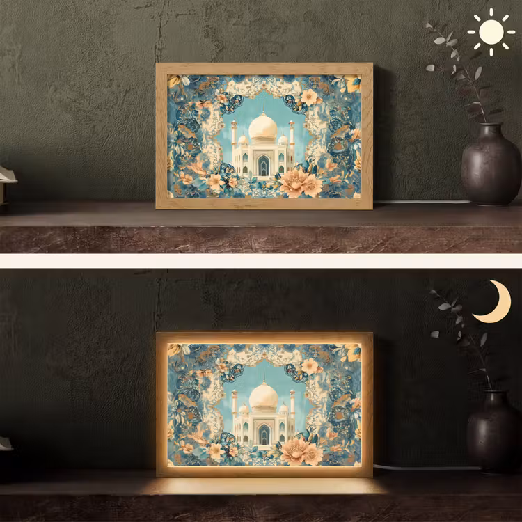 Taj Mahal - Ramadan - Bloemen - Islamitische Light Box met kabel (Tafellamp) klein -sfeer3