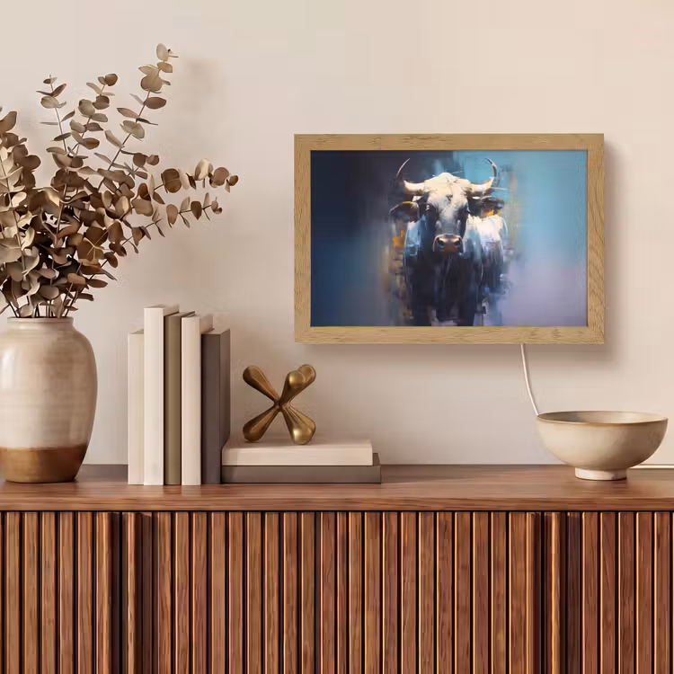 Stier - Zwart - Abstract - Horens Light Box met kabel (Tafellamp) klein -sfeer2