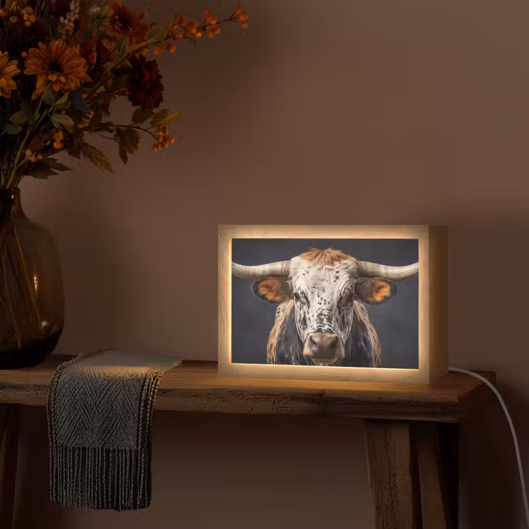 Stier - Kleurrijk - Hoorns Light Box met kabel (Tafellamp) klein -sfeer4