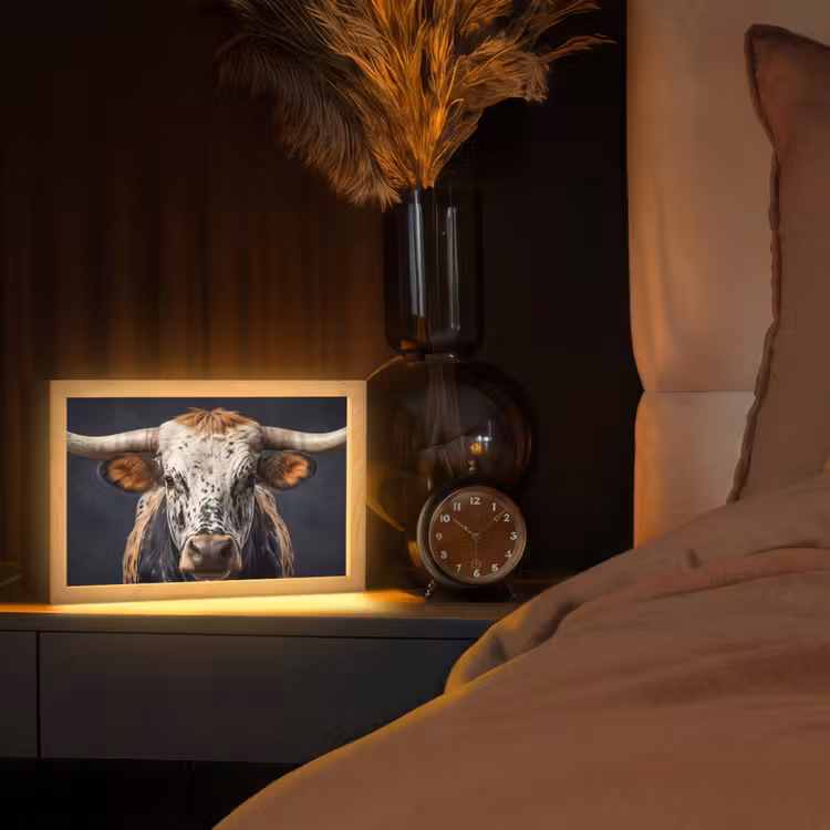 Stier - Kleurrijk - Hoorns Light Box met kabel (Tafellamp) klein -sfeer1