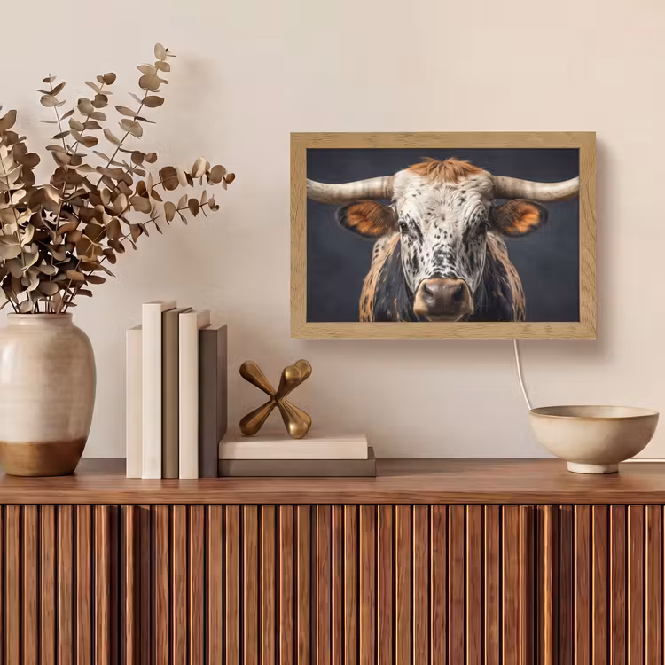 Stier - Kleurrijk - Hoorns Light Box met kabel (Tafellamp) klein -sfeer2