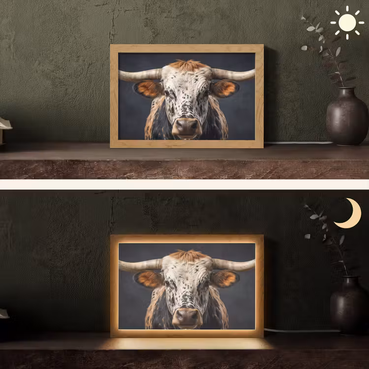 Stier - Kleurrijk - Hoorns Light Box met kabel (Tafellamp) klein -sfeer3