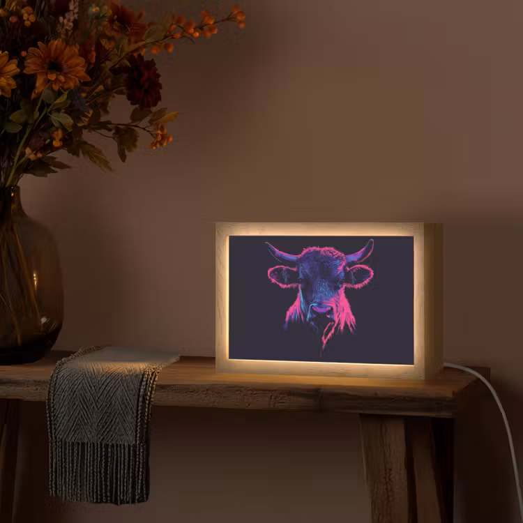 Stier - Neon - Zwart - Kleur Light Box met kabel (Tafellamp) klein -sfeer4