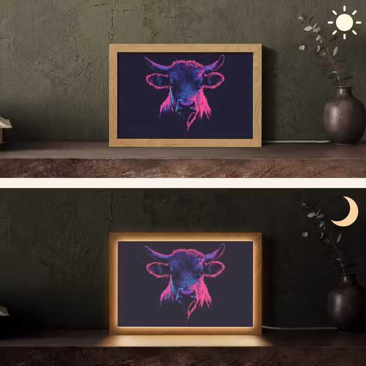 Stier - Neon - Zwart - Kleur Light Box met kabel (Tafellamp) klein -sfeer3