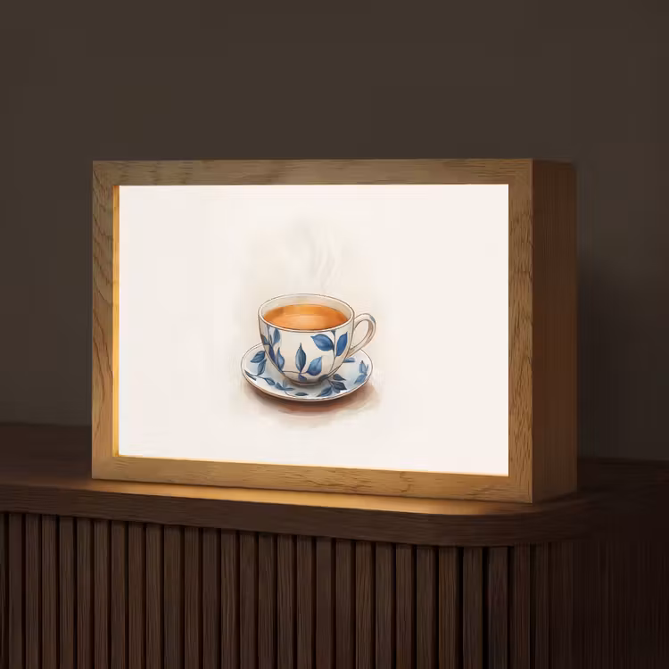 Theekop - Bladeren - Blauw Light Box met kabel (Tafellamp) klein -z3d_website