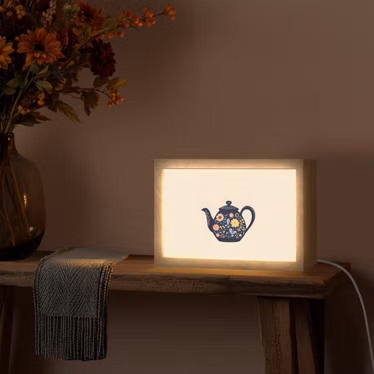 Theepot - Kleurrijk - Bloemen Light Box met kabel (Tafellamp) klein -sfeer4
