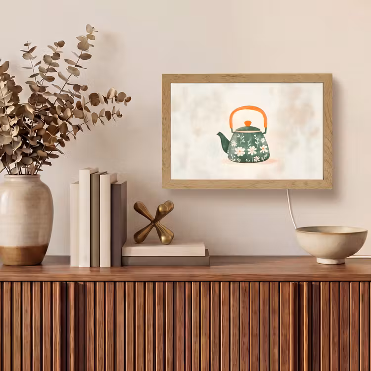 Theepot - Groen - Bloemen - Oranje Light Box met kabel (Tafellamp) klein -sfeer2