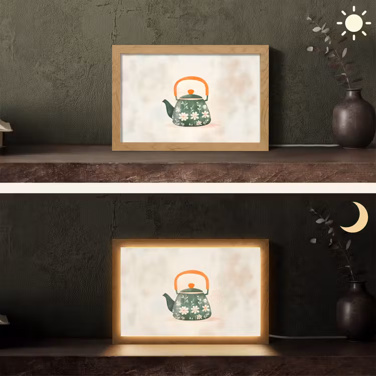 Theepot - Groen - Bloemen - Oranje Light Box met kabel (Tafellamp) klein -sfeer3