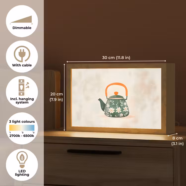 Theepot - Groen - Bloemen - Oranje Light Box met kabel (Tafellamp) klein -USP_EN