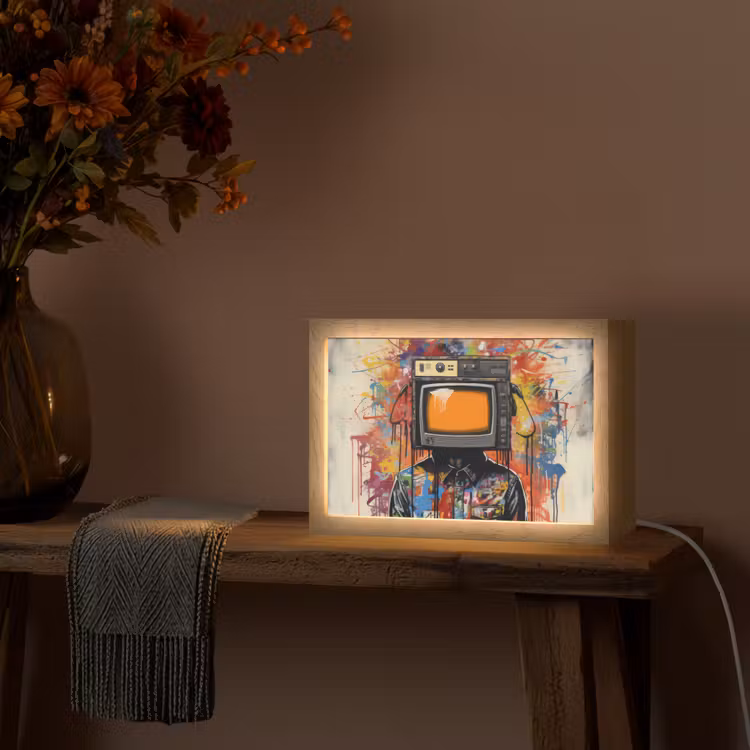 Televisie - Graffiti - Mens - Kleuren Light Box met kabel (Tafellamp) klein -sfeer4