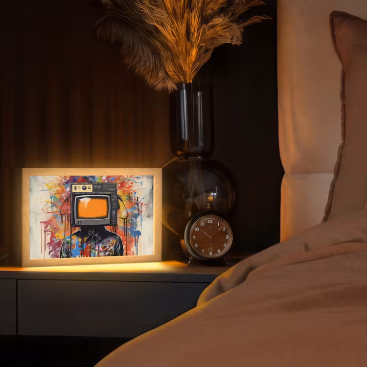 Televisie - Graffiti - Mens - Kleuren Light Box met kabel (Tafellamp) klein -sfeer1