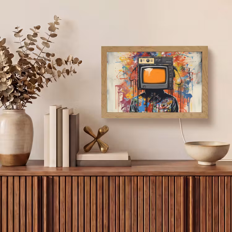 Televisie - Graffiti - Mens - Kleuren Light Box met kabel (Tafellamp) klein -sfeer2
