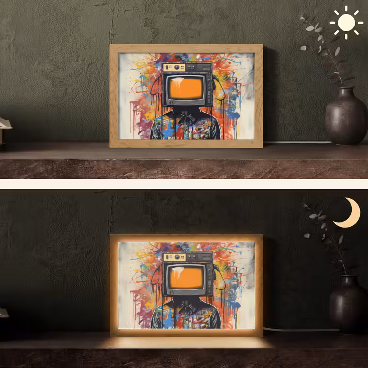 Televisie - Graffiti - Mens - Kleuren Light Box met kabel (Tafellamp) klein -sfeer3