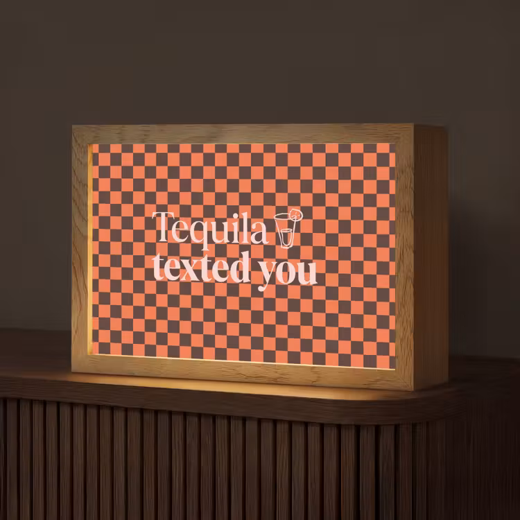 Tequila texted you - Glas - Vierkanten - Oranje Light Box met kabel (Tafellamp) klein -z3d_website