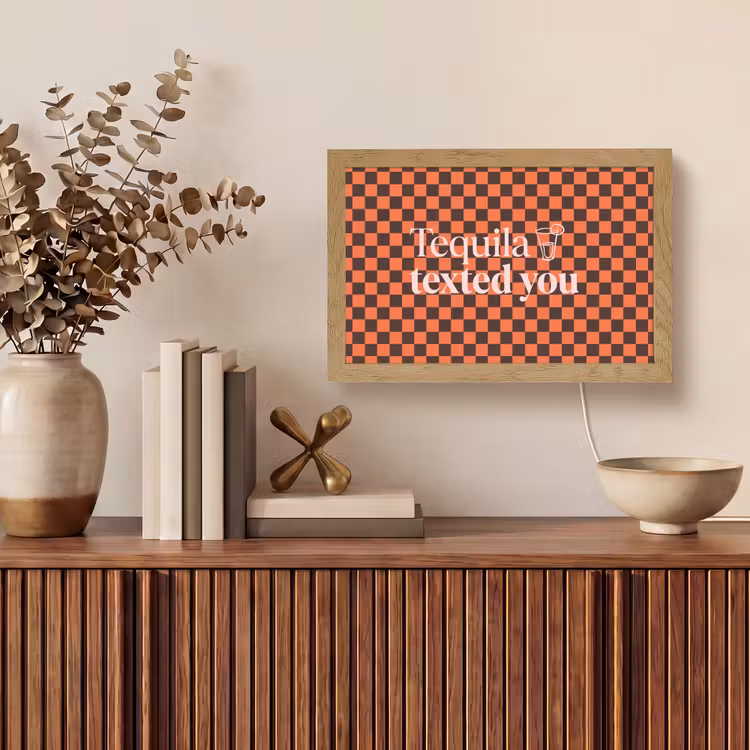 Tequila texted you - Glas - Vierkanten - Oranje Light Box met kabel (Tafellamp) klein -sfeer2