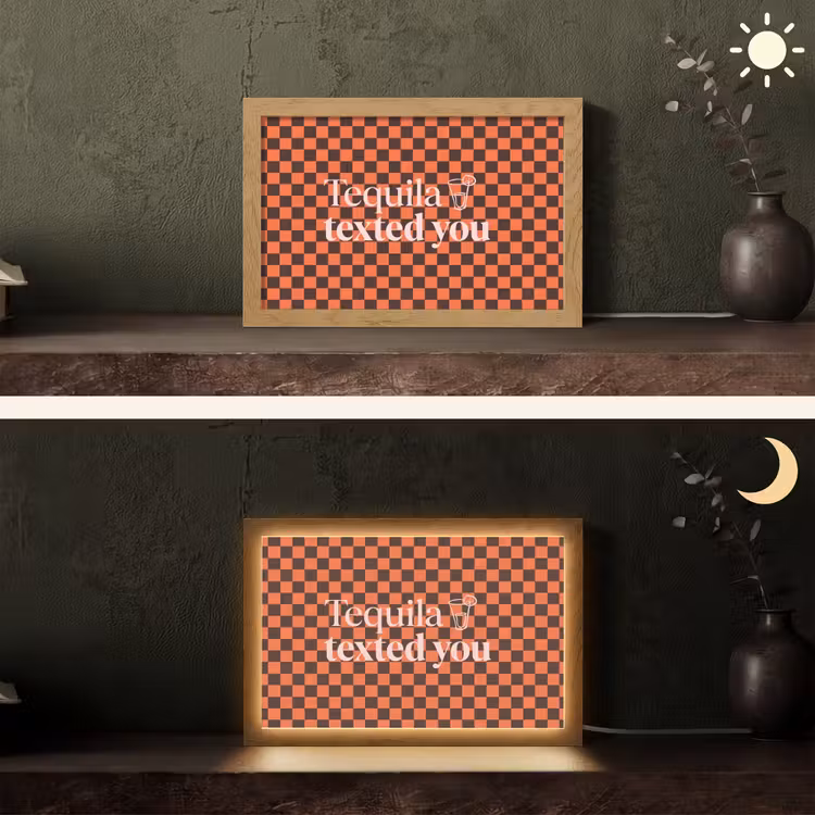 Tequila texted you - Glas - Vierkanten - Oranje Light Box met kabel (Tafellamp) klein -sfeer3
