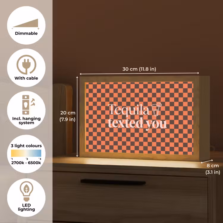 Tequila texted you - Glas - Vierkanten - Oranje Light Box met kabel (Tafellamp) klein -USP_EN