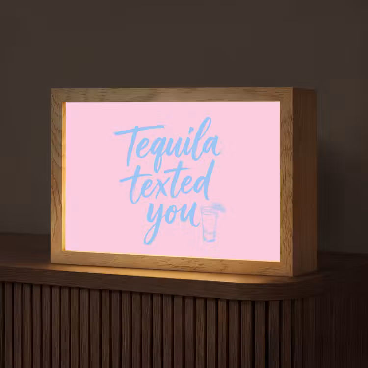 Tequila texted you - Roze - Blauw Light Box met kabel (Tafellamp) klein -z3d_website