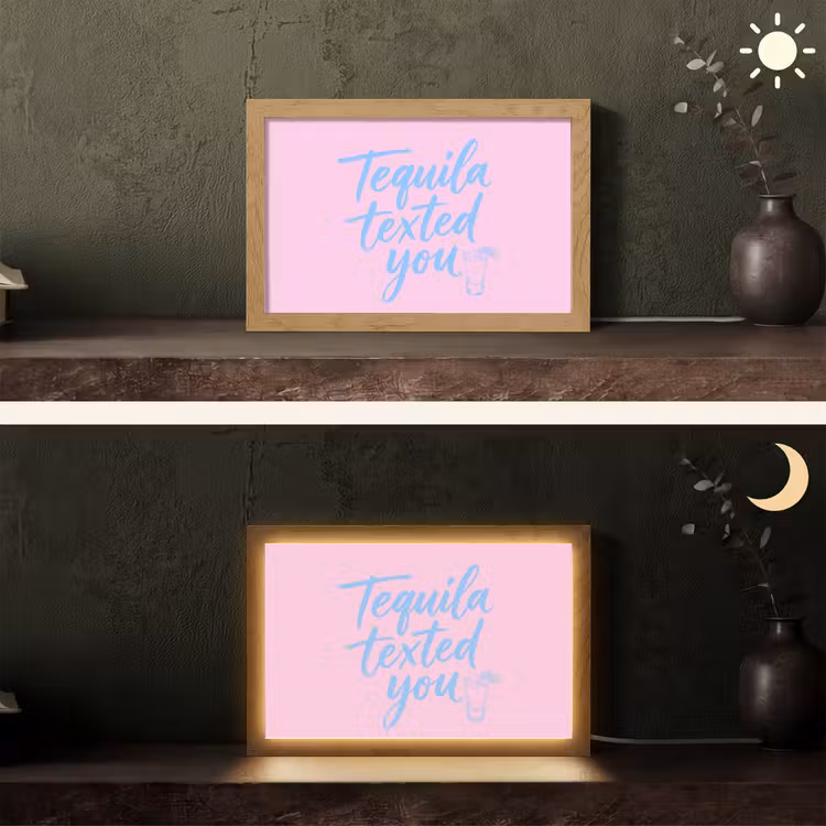 Tequila texted you - Roze - Blauw Light Box met kabel (Tafellamp) klein -sfeer3
