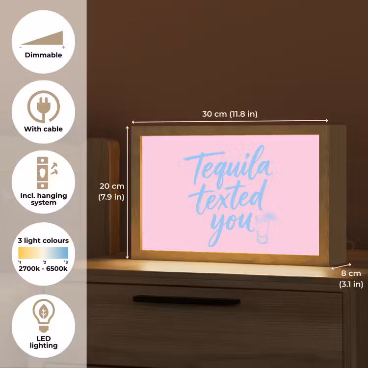 Tequila texted you - Roze - Blauw Light Box met kabel (Tafellamp) klein -USP_EN
