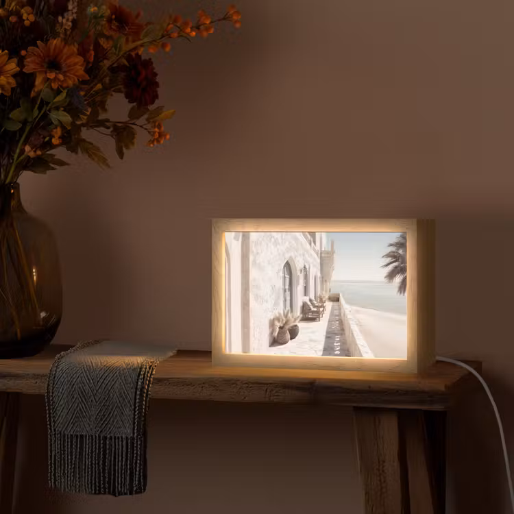 Terras - Stoelen - Strand - Beige Light Box met kabel (Tafellamp) klein -sfeer4