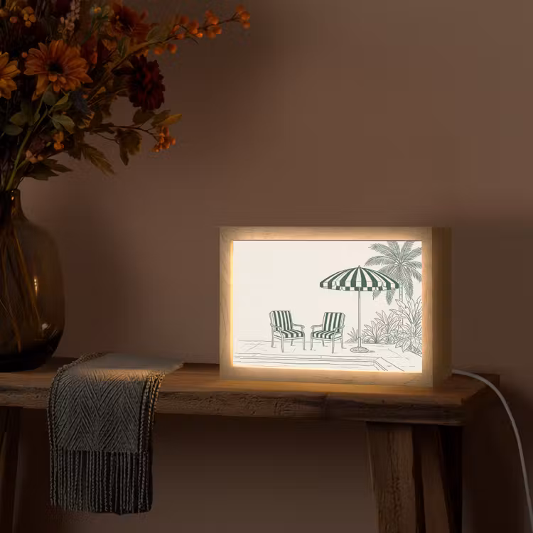 Terras - Illustratie - Groen Light Box met kabel (Tafellamp) klein -sfeer4