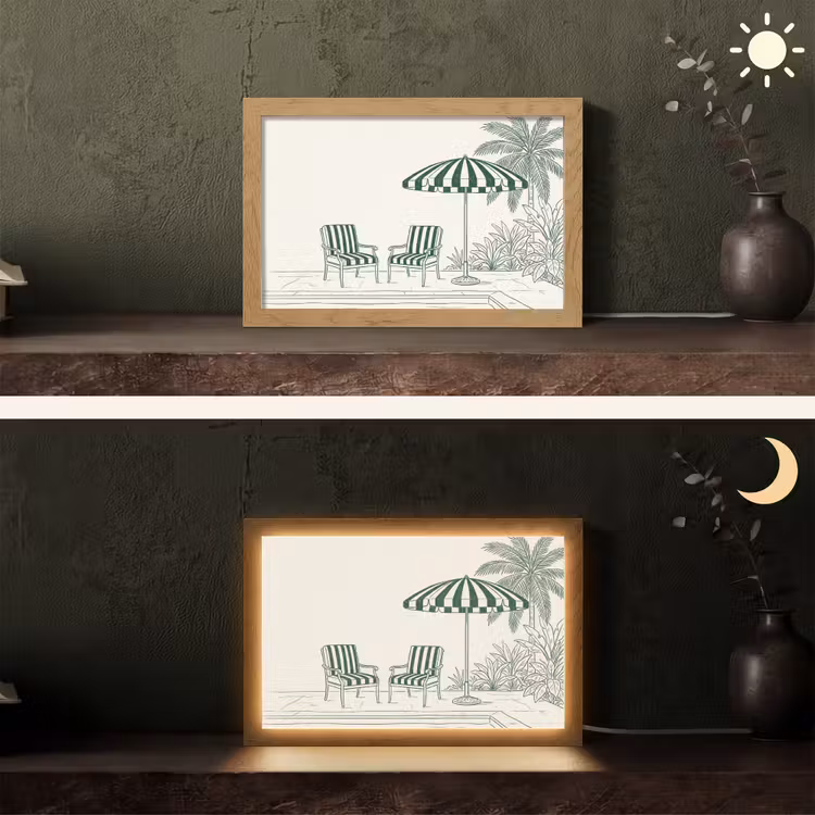 Terras - Illustratie - Groen Light Box met kabel (Tafellamp) klein -sfeer3