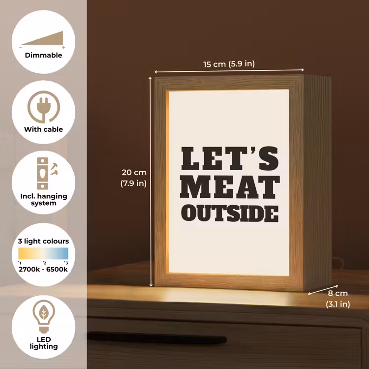 Tekst - Blokletters - Zwart - Vlees Light Box met kabel (Tafellamp) klein -USP_EN