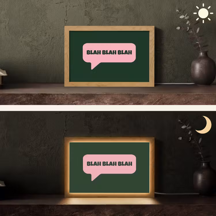 Tekstwolk - BLAH BLAH BLAH - Roze Light Box met kabel (Tafellamp) klein -sfeer3